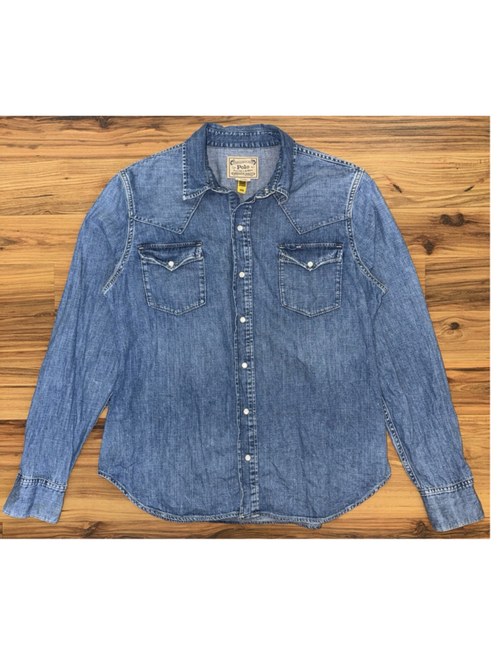 Polo Ralph Lauren Women's XL Denim Western Shirt XL Pearl Snap Chambray Rodeo